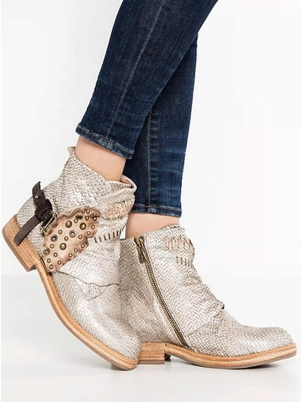 {A.S.98} Riverbed Metallic Studded Snakeskin Boots.